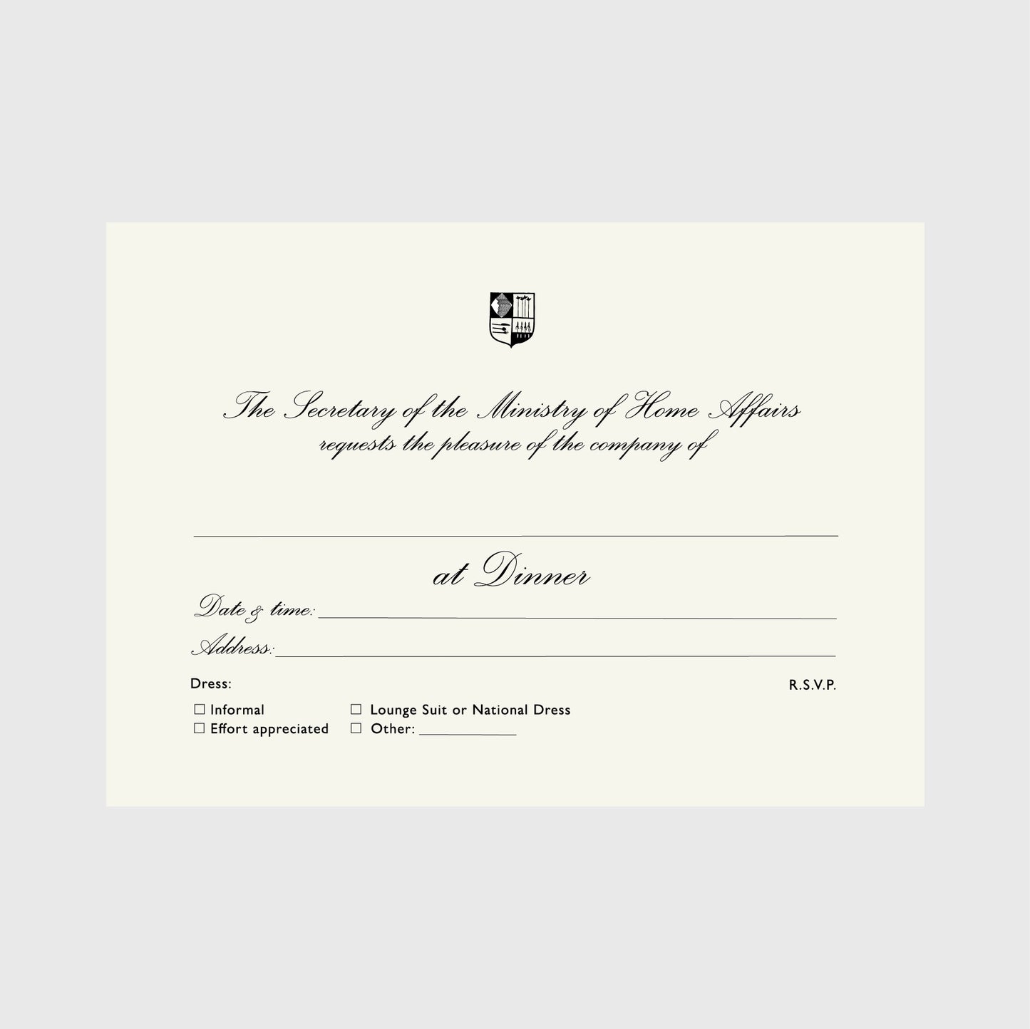 Diplomat dinner invitation set | 7x5"