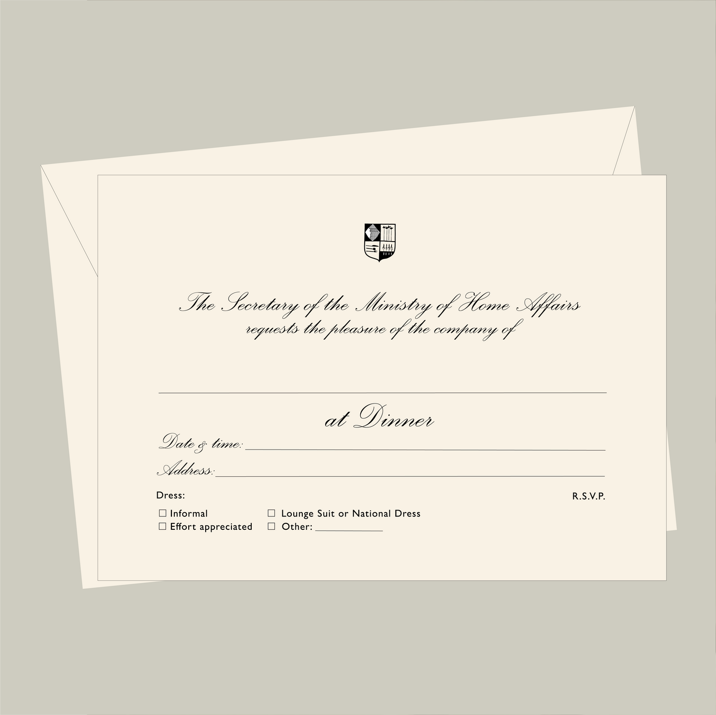 Diplomat dinner invitation set | 7x5"